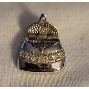 Bag Charm -Mini Designer Bag shiny silver toned CZ stones NICE! 925 FAS IT OPENS